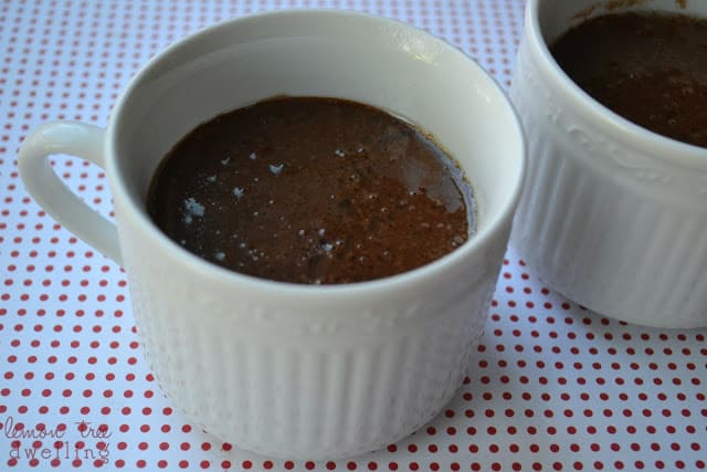 Mug of batter to make a chocolate mocha mug cake