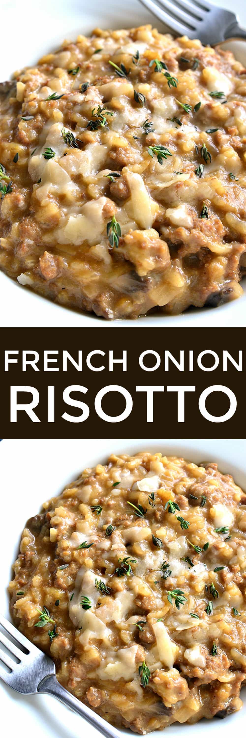 This French Onion Risotto is creamy, comforting, and bursting with French Onion flavor! Perfect for date night or anytime you want to impress....and ready in just 30 minutes!