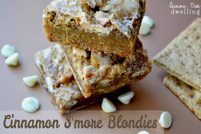 Cinnamon S'more Blondies don't need any campfire to enjoy! These chewy blondies will have you dreaming of summer! Delicious for any occasion or celebration