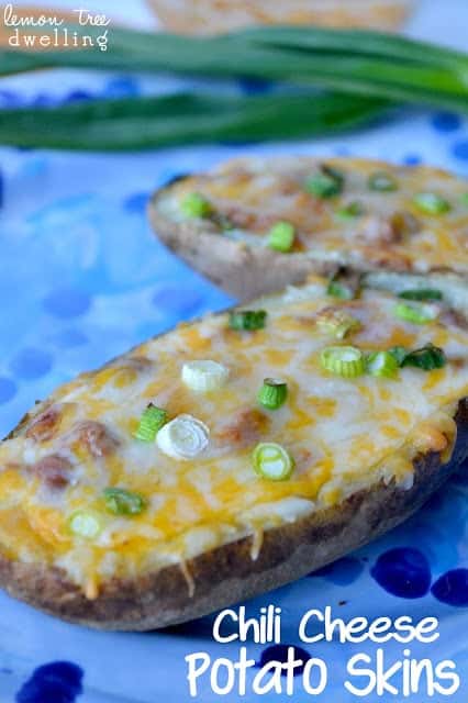 Delicious Chili Cheese Potato Skins from Lemon Tree Dwelling - perfect for game time or any time!