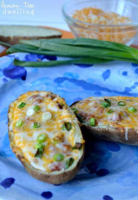 Delicious Chili Cheese Potato Skins from Lemon Tree Dwelling - perfect for game time or any time!