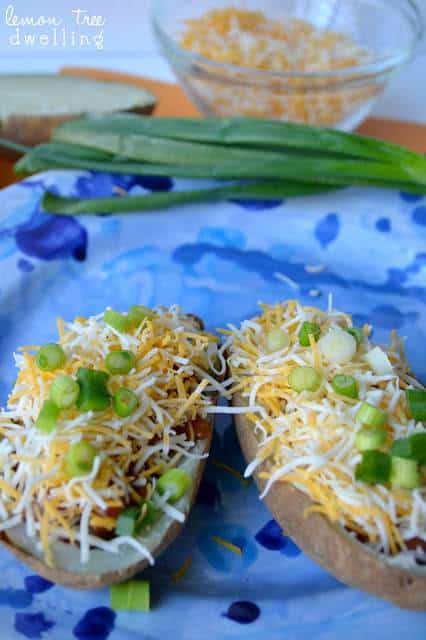 Delicious Chili Cheese Potato Skins from Lemon Tree Dwelling - perfect for game time or any time!