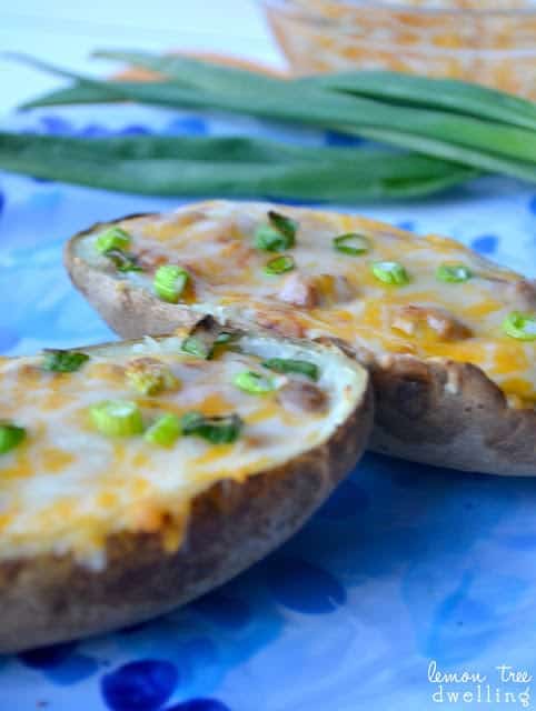 Chili Cheese Potato Skins will be the hit of your game day menu! These super simple delicious appetizers also double as a side dish for any meal. 