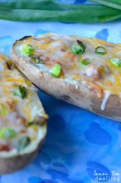 Delicious Chili Cheese Potato Skins from Lemon Tree Dwelling - perfect for game time or any time!