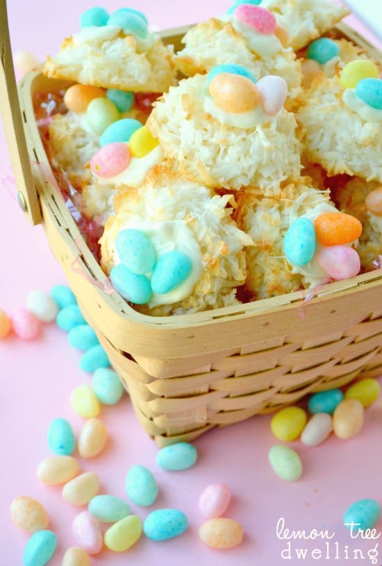 Macaroon Nests are a quick and easy treat for all your Easter guests. These quick and easy coconut cookies are adorable and simple, perfect for your Easter baskets!
