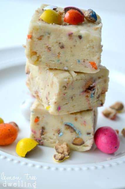 This Easter Fudge is loaded with malted milk balls and so fun for Easter! It comes together easily with no cooking required....the perfect Easter (or anytime) treat!