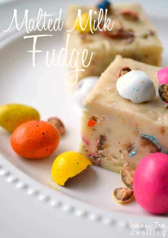 This Easter Fudge is loaded with malted milk balls and so fun for Easter! It comes together easily with no cooking required....the perfect Easter (or anytime) treat!