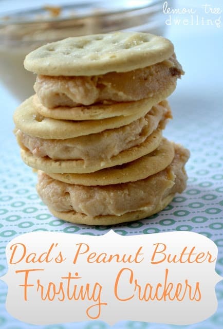 These Dad's Peanut Butter Frosting Crackers will be your new favorite treat! A delicious peanut butter frosting sandwiched between two buttery crackers. 