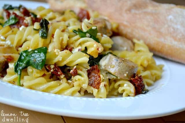 beautifully plated bowl of sundried tomato pasta