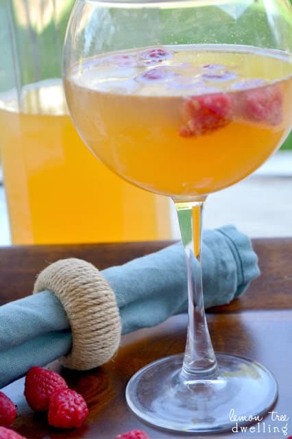 The classic combination of peaches and raspberries....brought together in a delicious sangria that is just right for breakfast, happy hour, or any hour! The perfect addition to your Mother's Day menu!