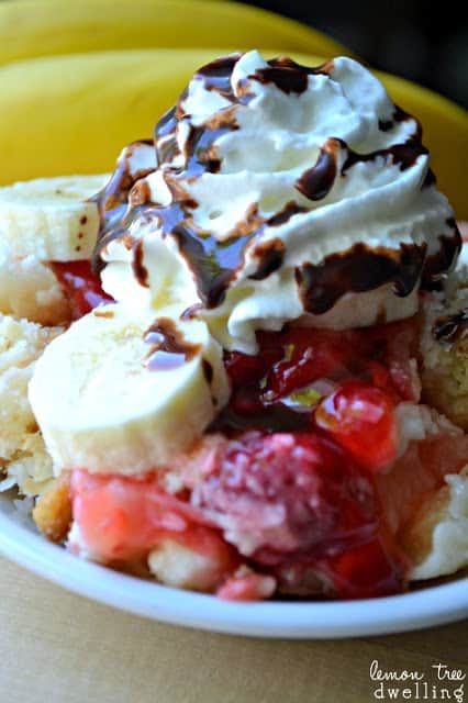 Banana Split Dump Cake - with all the flavors of a Banana Split - is the perfect no-melt alternative to the real thing!