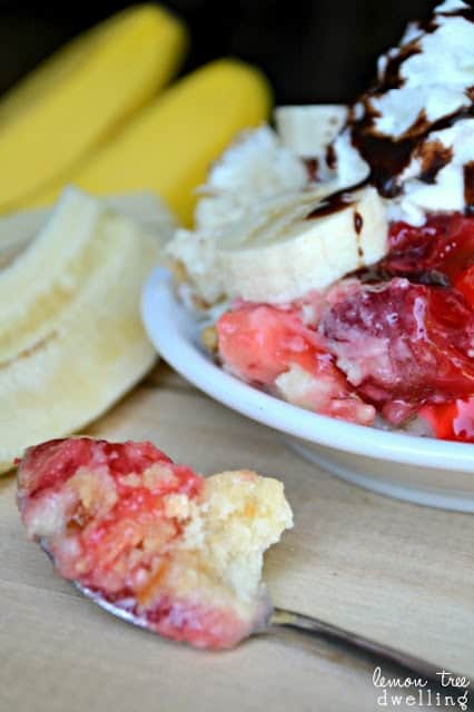 Banana Split Dump Cake - with all the flavors of a Banana Split - is the perfect no-melt alternative to the real thing!