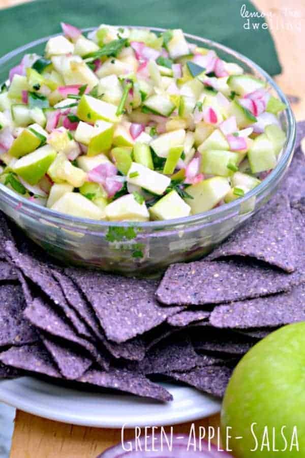 Green Apple Salsa made with tart Granny Smith apples, zesty cilantro, and tangy apple cider vinegar. Delicious!