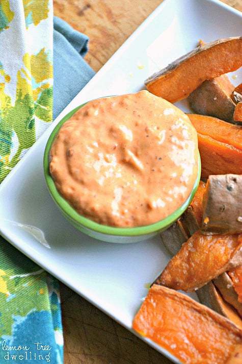 This Creamy Southwest Dipping Sauce combines mayo, roasted red peppers, honey, and seasonings in a delicious sauce that is perfect for french fries, chicken tenders, crab cakes, or your favorite appetizers!