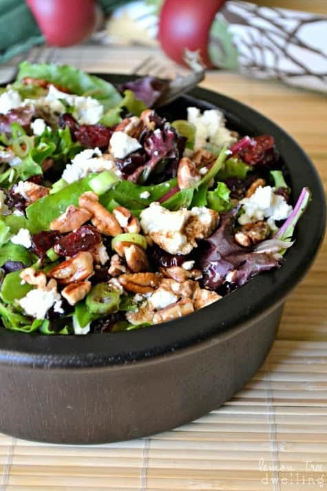 Cherry Pecan Goat Cheese Salad is a refreshingly beautiful side dish, filled with rich holiday flavors. 