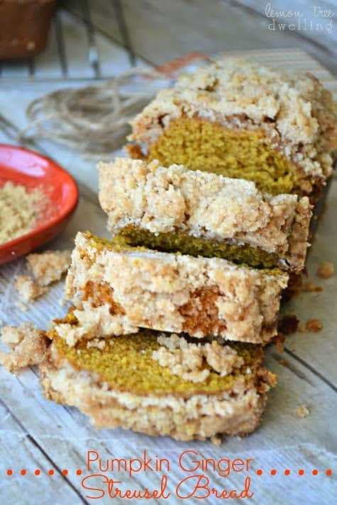 Pumpkin Ginger Streusel Bread is the BEST pumpkin bread with a DELICIOUSLY sweet and crunchy ginger streusel topping. This moist and flavorful bread is perfect as a snack or better yet, for breakfast!