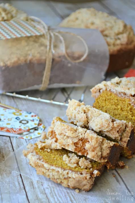Pumpkin Ginger Streusel Bread is the BEST pumpkin bread with a DELICIOUSLY sweet and crunchy ginger streusel topping. This moist and flavorful bread is perfect as a snack or better yet, for breakfast!