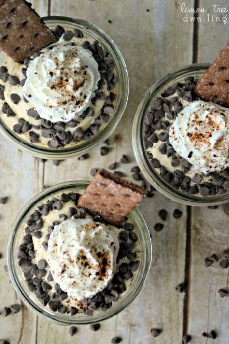 Baileys Mocha Cheesecake Cups are so rich and creamy! These no-bake cheesecake cups are flavored with Bailey's Irish Cream and a coffee liqueur infused chocolate graham cracker crust.