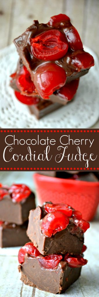 Chocolate Cherry Cordial Fudge is an easy 4-ingredient fudge that is amazing.