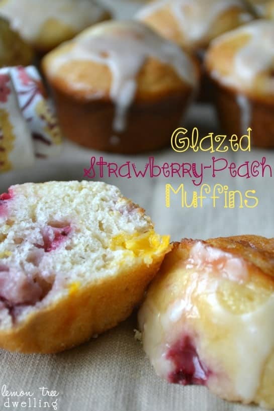 Glazed Strawberry-Peach Muffins 