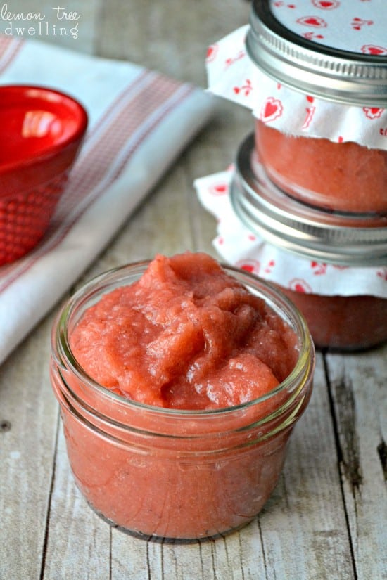 Homemade Strawberry Applesauce is made with just 5 ingredients and makes a delicious quick snack. 