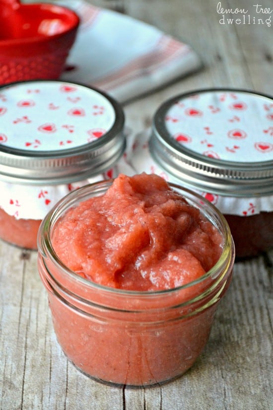 Homemade Strawberry Applesauce is made with just 5 ingredients and makes a delicious quick snack. 