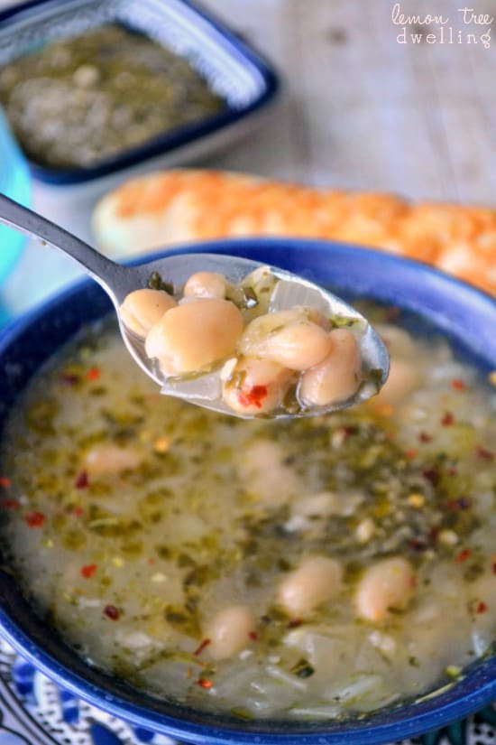 This White Bean Pesto Soup is made with just 7 simple ingredients and ready in less than 20 minutes! A quick, easy, and delicious dinner recipe!