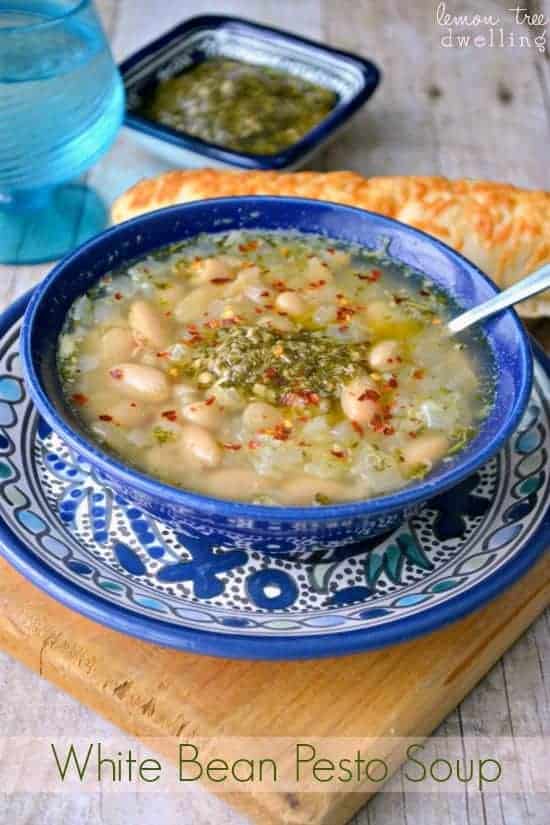 This White Bean Pesto Soup is made with just 7 simple ingredients and ready in less than 20 minutes! A quick, easy, and delicious dinner recipe!