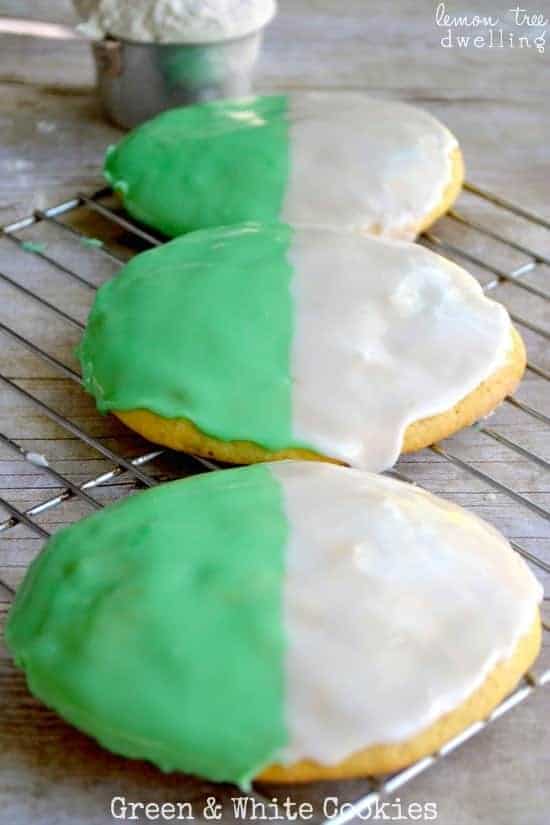 Classic Black and White Cookies with a St. Patty's Day twist of green!