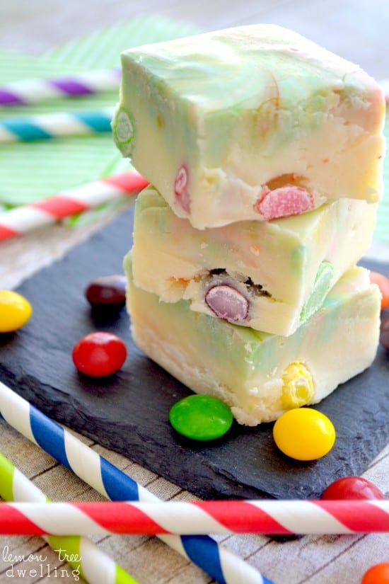 Skittles Rainbow Fudge is a colorful easy treat for St. Patrick's Day