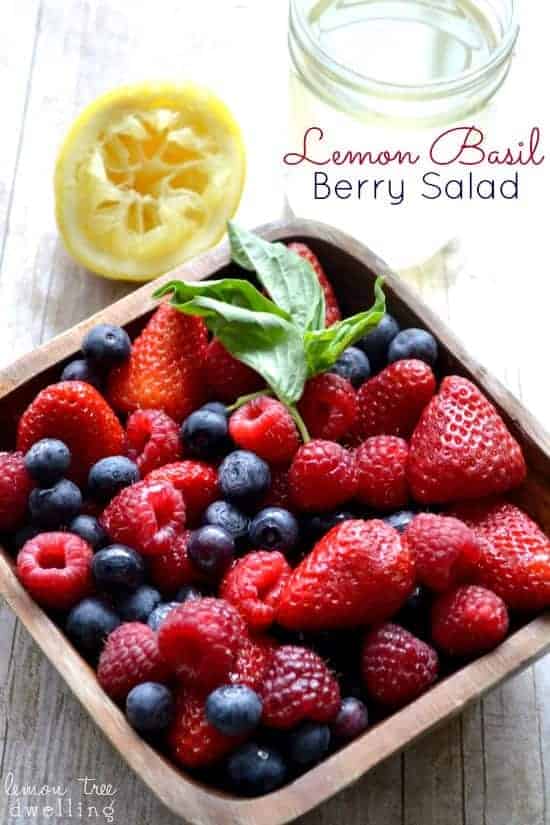 This Lemon Basil Berry Salad makes the perfect side dish for any meal! Fresh mixed berries with lemon basil simple syrup is simple, elegant, and delicious!