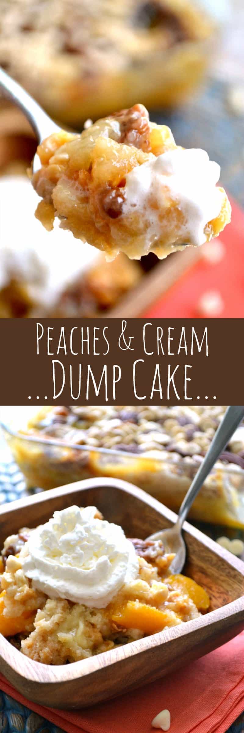 Peaches & Cream Dump Cake - made with just 6 ingredients and perfect for feeding a crowd!