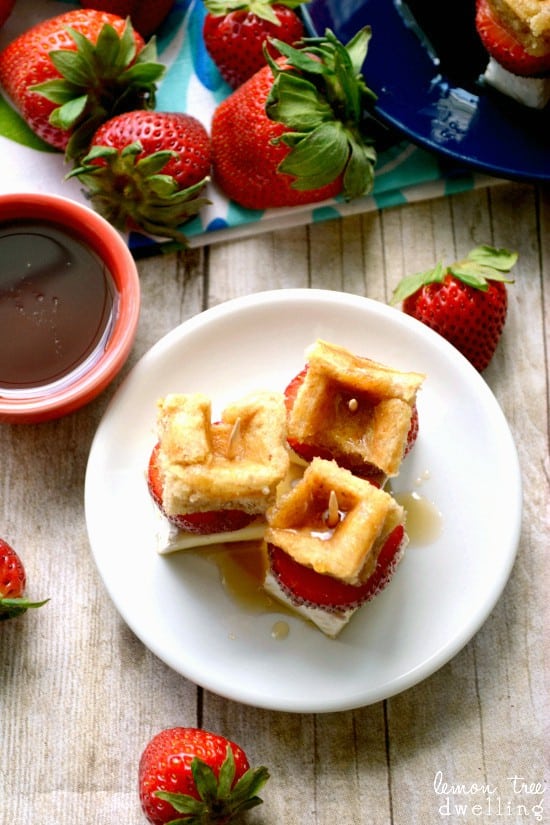 Strawberry Brie Waffle Bites - a simple, delicious Mother's Day brunch appetizer!
