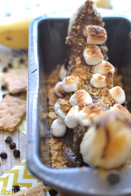 Peanut Butter S'mores Banana Boats - ooey gooey toasted perfection!
