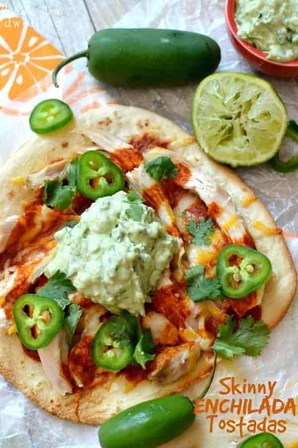 Skinny Enchilada Tostadas with Avocado Crema