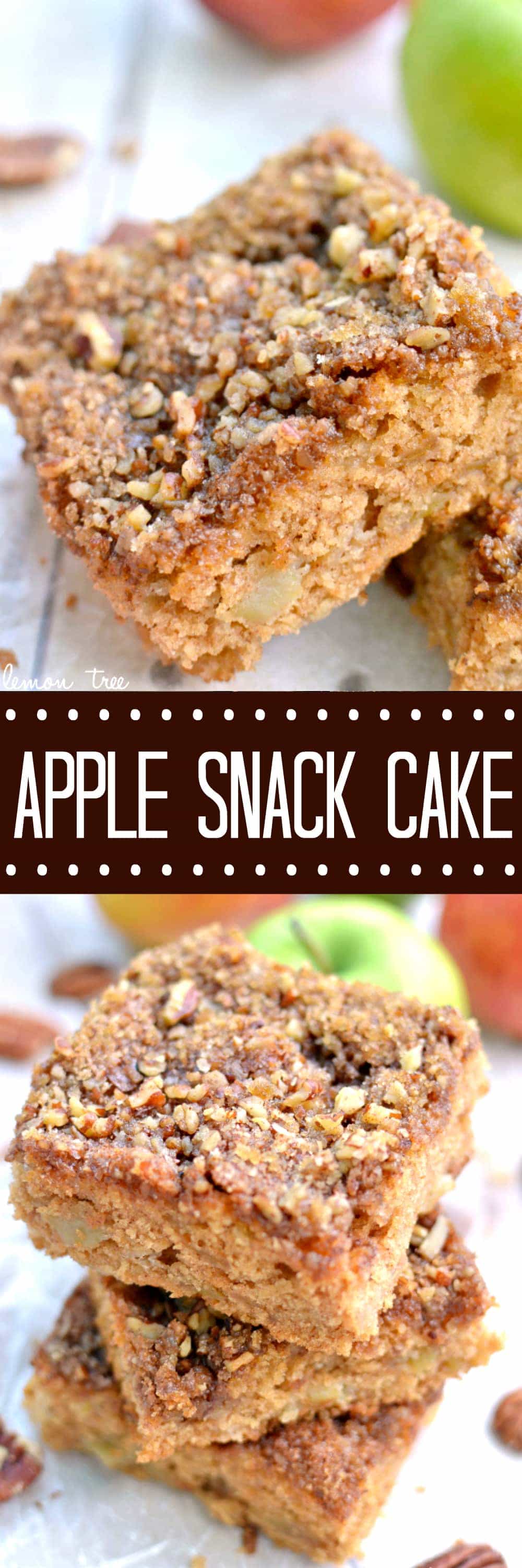 Deliciously moist apple cake with brown sugar-pecan topping. Perfect for breakfast, dessert, or an afternoon snack!