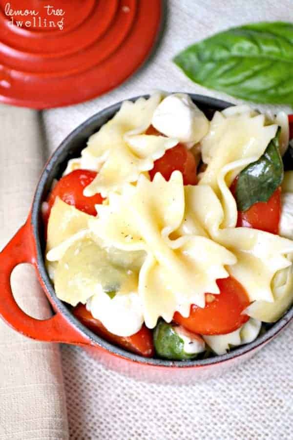 Caprese Artichoke Pasta Salad with homemade Basil Vinaigrette
