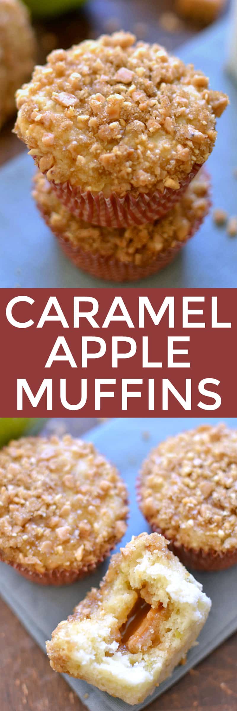 Collage image of Caramel Apple Muffins