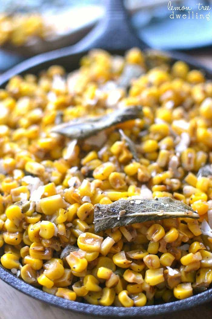 Skillet Corn with Brown Butter and Sage will be a perfect compliment to your table. This flavorful side dish is so quick and easy, it's a must-have on your holiday menu!