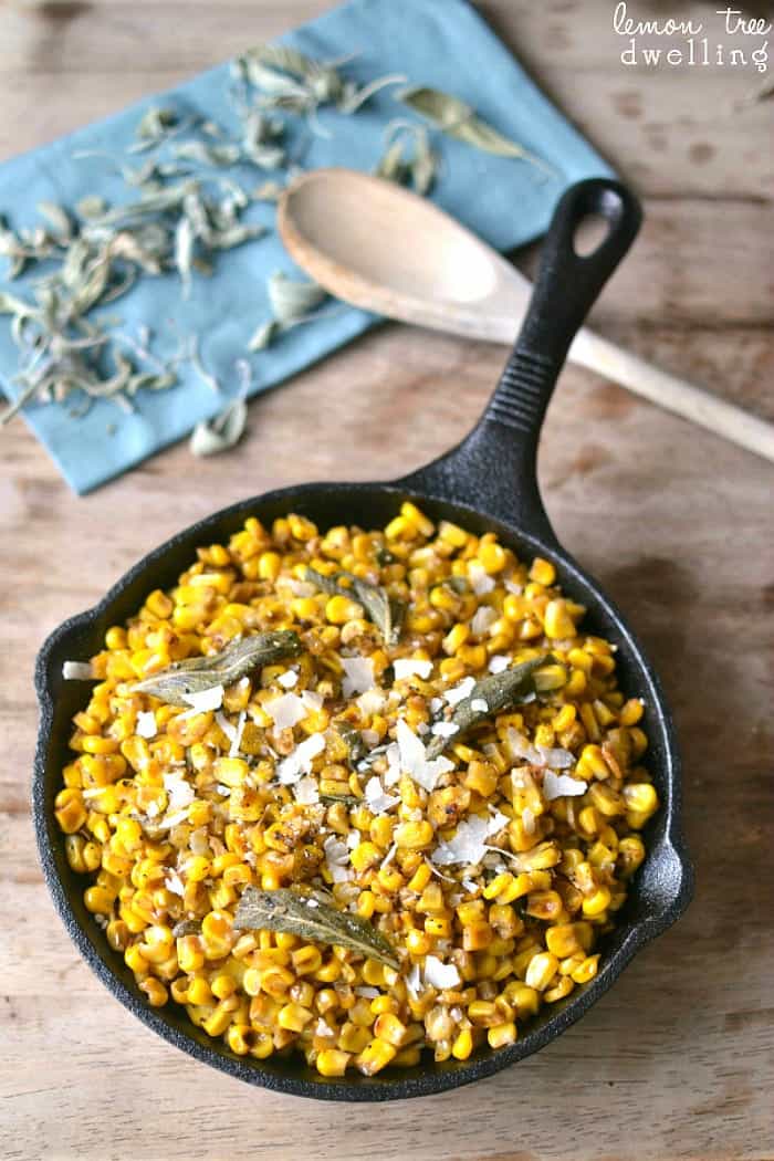 Skillet Corn with Brown Butter and Sage will be a perfect compliment to your table. This flavorful side dish is so quick and easy, it's a must-have on your holiday menu!