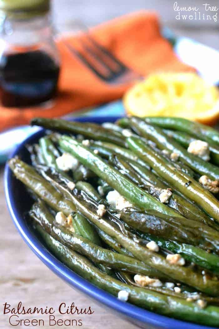 Balsamic Citrus Green Beans are roasted with balsamic vinegar, fresh squeezed orange juice, crumbled goat cheese, and a touch of salt and pepper. This quick and easy side dish are sure to please everyone. 