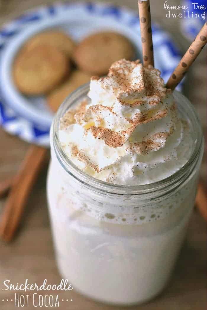 Snickerdoodle Hot Cocoa - made with white chocolate, cinnamon, nutmeg, and vanilla. Tastes just like a snickerdoodle cookie!