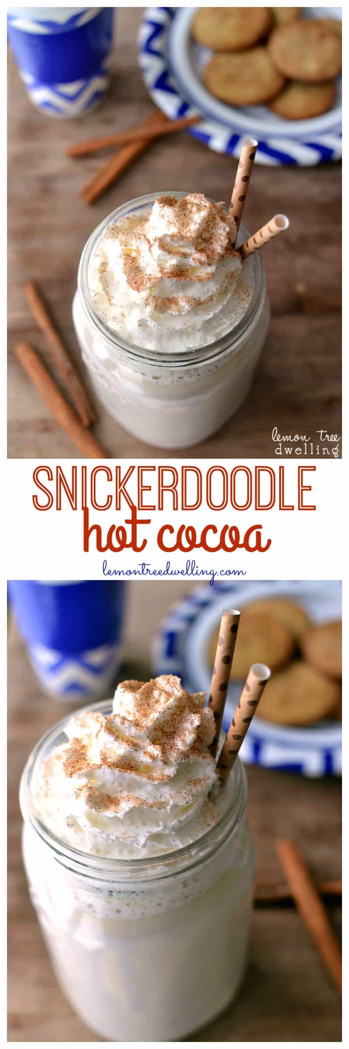 Snickerdoodle Hot Cocoa - made with white chocolate, cinnamon, nutmeg, and vanilla. Tastes just like a snickerdoodle cookie!