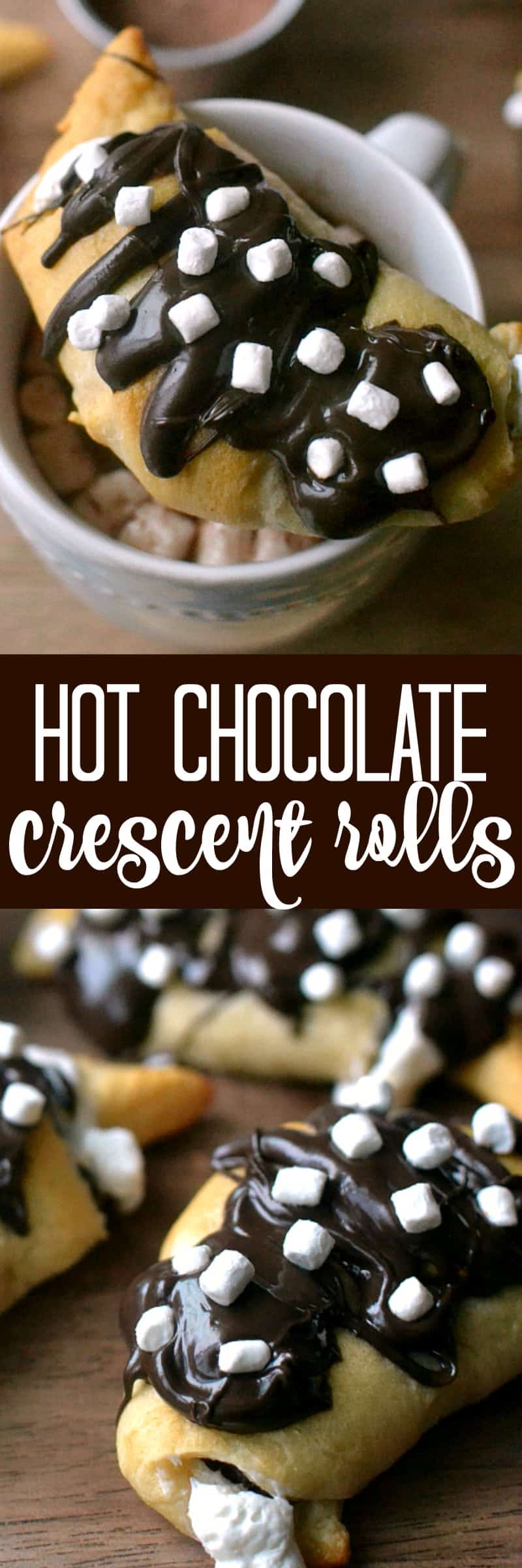  Hot Chocolate Crescent Rolls - stuffed with sweet hot chocolate cream cheese and marshmallow fluff and drizzled in milk chocolate and more marshmallows! 