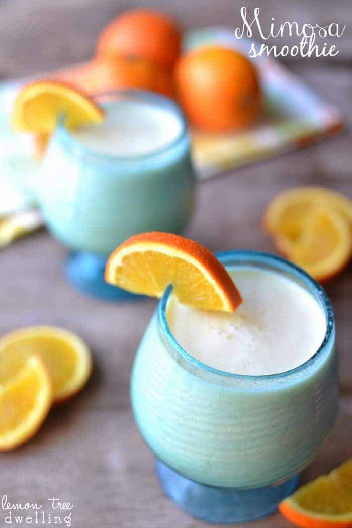 A Mimosa Smoothie combines the delicious flavors of your favorite brunch drink with creamy vanilla yogurt. This 3 ingredient breakfast smoothie is cause for celebration!