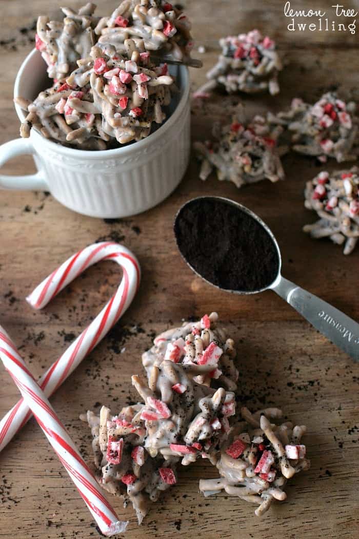 White Chocolate Peppermint Mocha Haystacks - just 4 delicious ingredients!