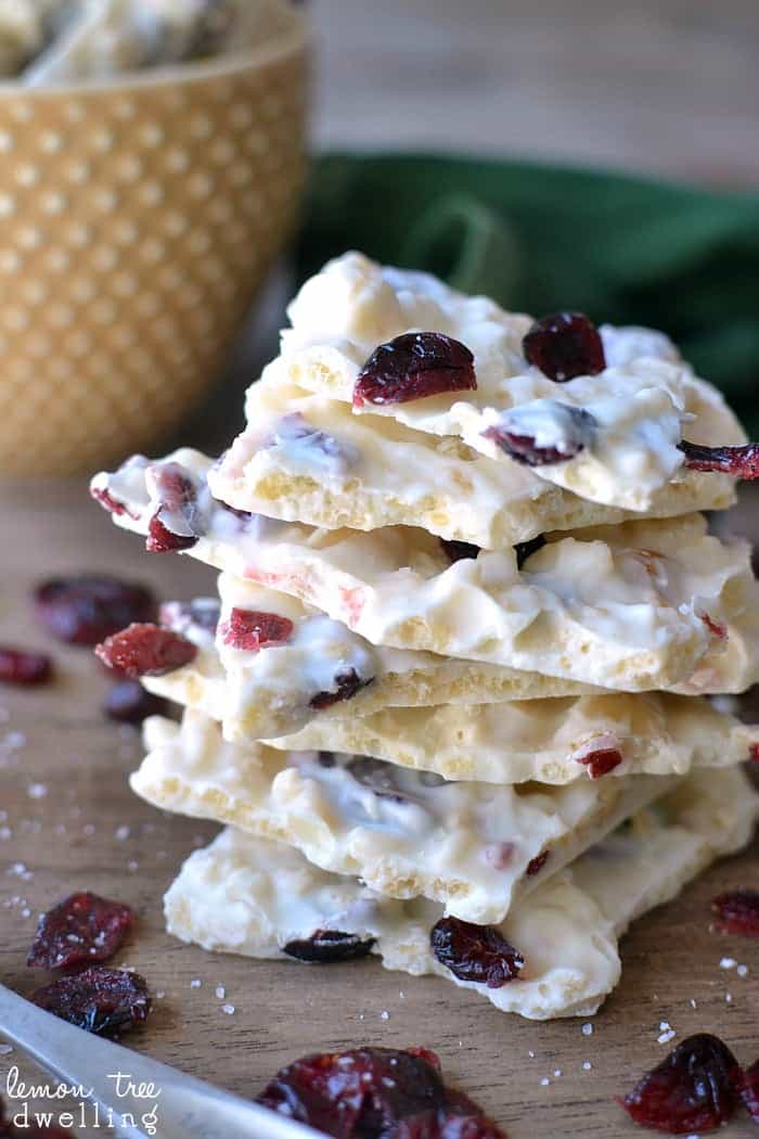 White Chocolate Macadamia Cranberry Bark with a touch of sea salt - the perfect sweet & salty white chocolate combo!