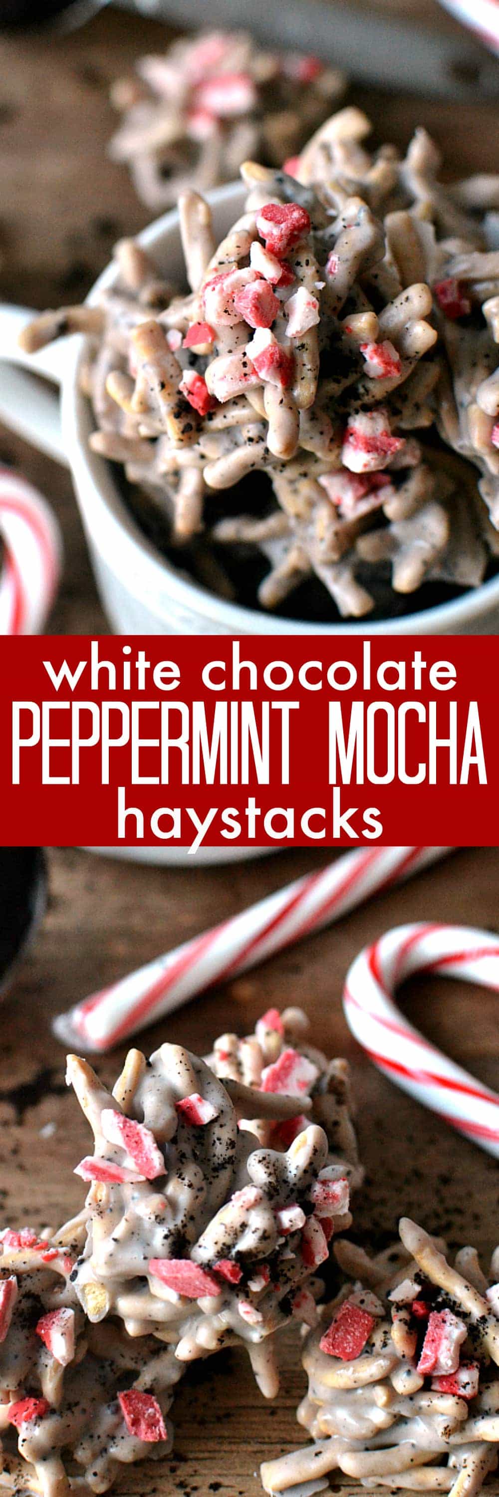 White Chocolate Peppermint Mocha Haystacks - just 4 delicious ingredients!