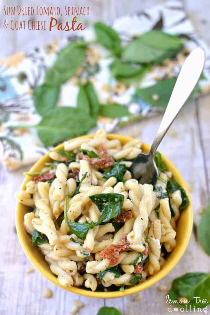 Sun Dried Tomato, Spinach and Goat Cheese Pasta | Lemon Tree Dwelling