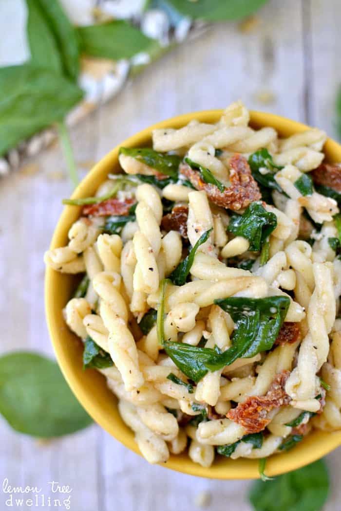 Sun Dried Tomato, Spinach & Goat Cheese Pasta. This looks SO tasty!!!